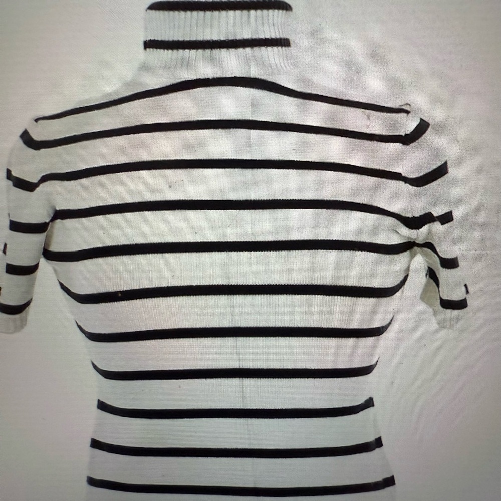 Cider Black and White Striped Knit Short Sleeved Turtleneck Sweater Size XL NWT